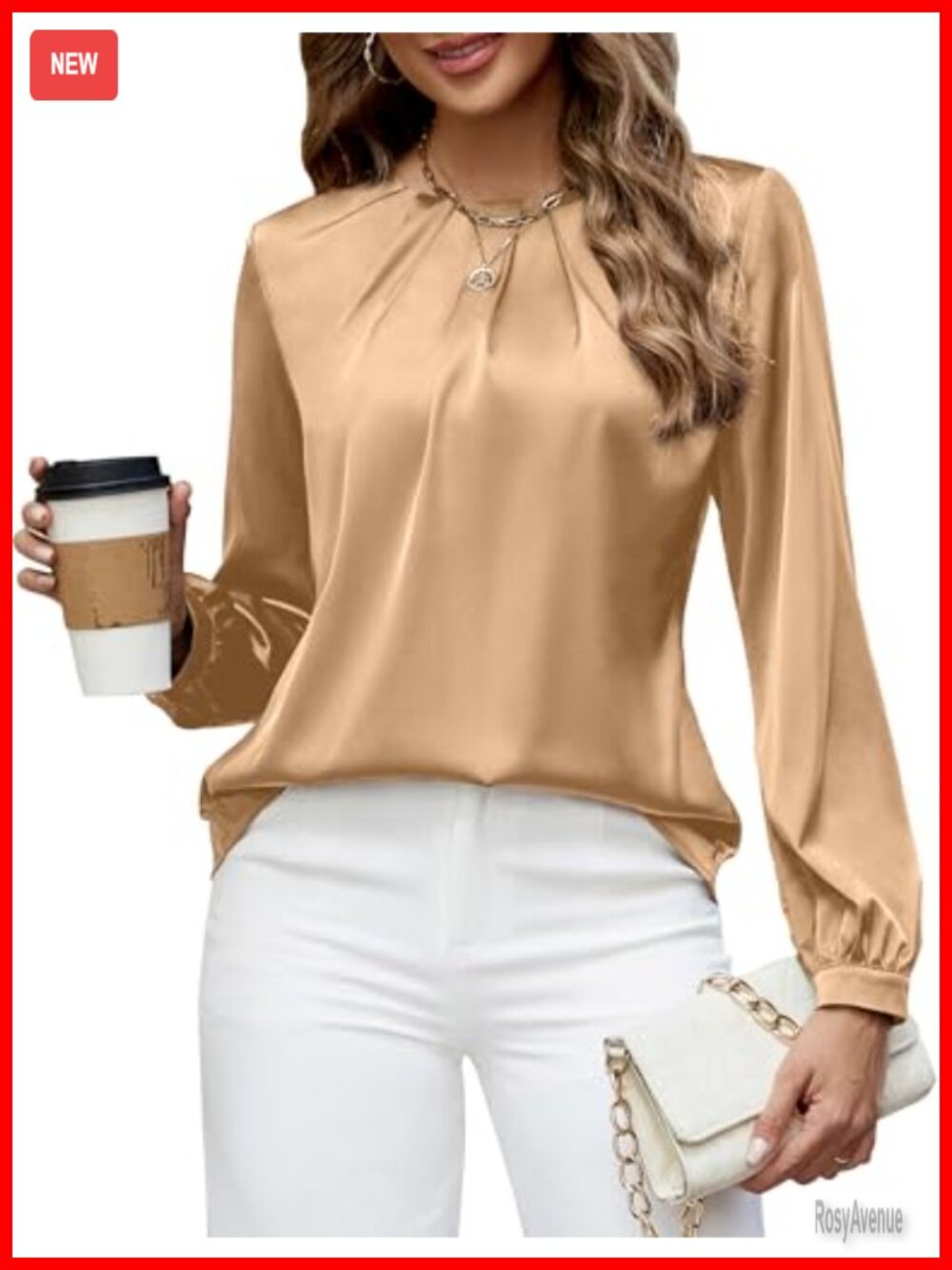 Satin Silk Pleated Long Sleeve Blouse Dressy Business Casual Work Top